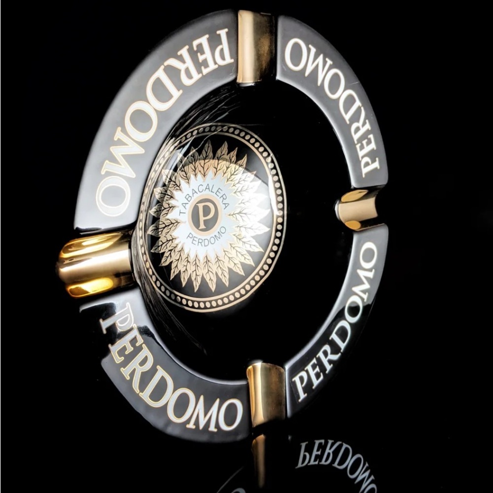 Perdomo Black and Gold Large Ceramic Ashtray 9"